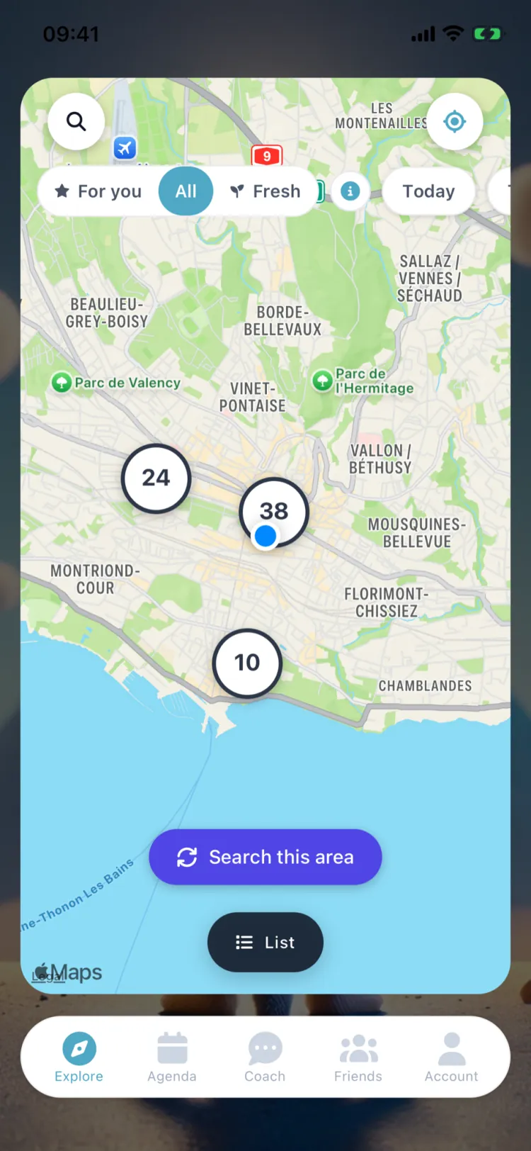 HykeFresh map showing events recommended for you