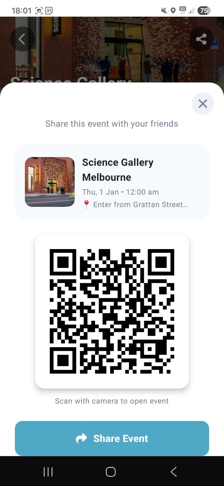 Hyke event sharing screen