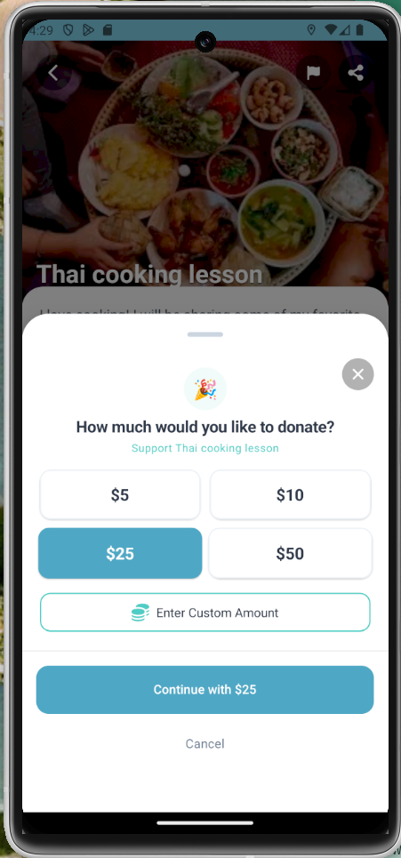 Hyke donation selection screen