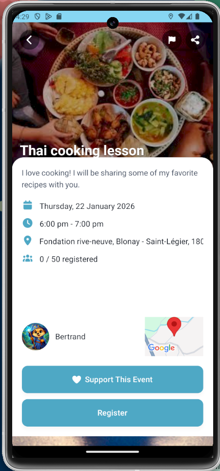 Hyke event page with Support This Event button