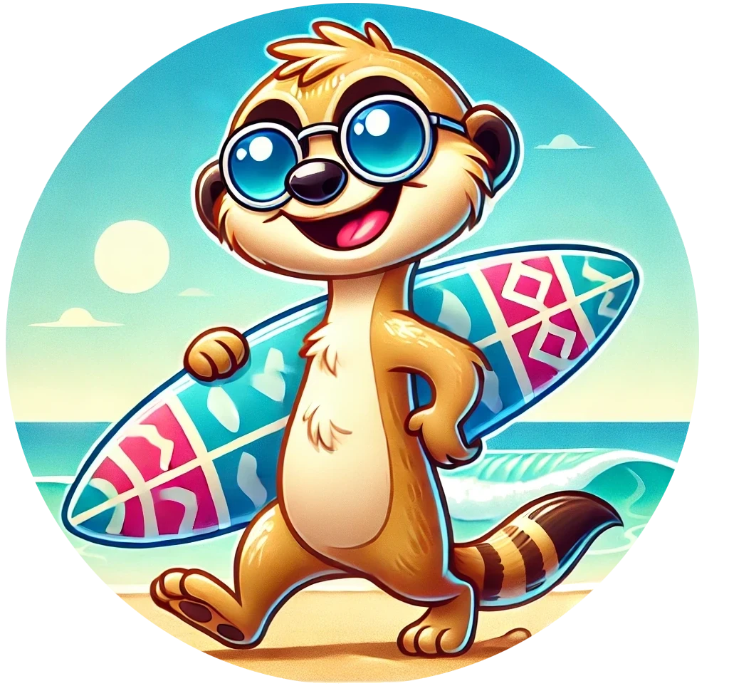 Surfing meerkat having fun